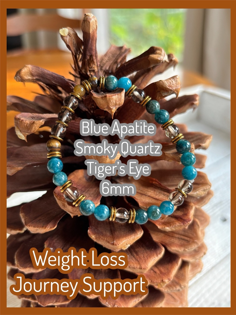 Weight Loss Support • Blue Apatite Smoky Quartz Tiger’s Eye 6mm stretch bracelet